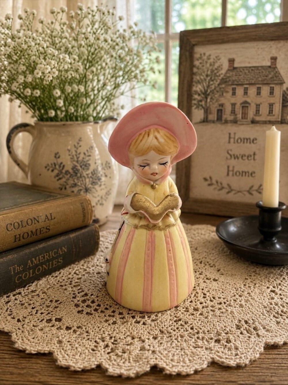 Vintage Merri Bells Jasco 1978 Girl Caroler Bisque Porcelain Bell Figurine